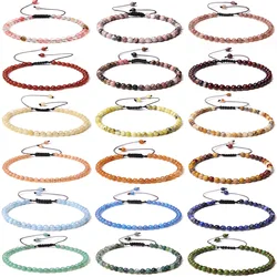 4mm Natural Stone Beads Bracelet Adjustable Rope String Braided Bracelets For Women Men Handmade Colorful Quartzs Wristbands