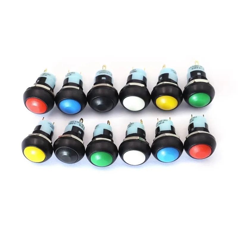 PBS-33A 12MM Waterproof Button Switch with Lock Circular Self-locking Small Waterproof Button Switch Black, Red, White.