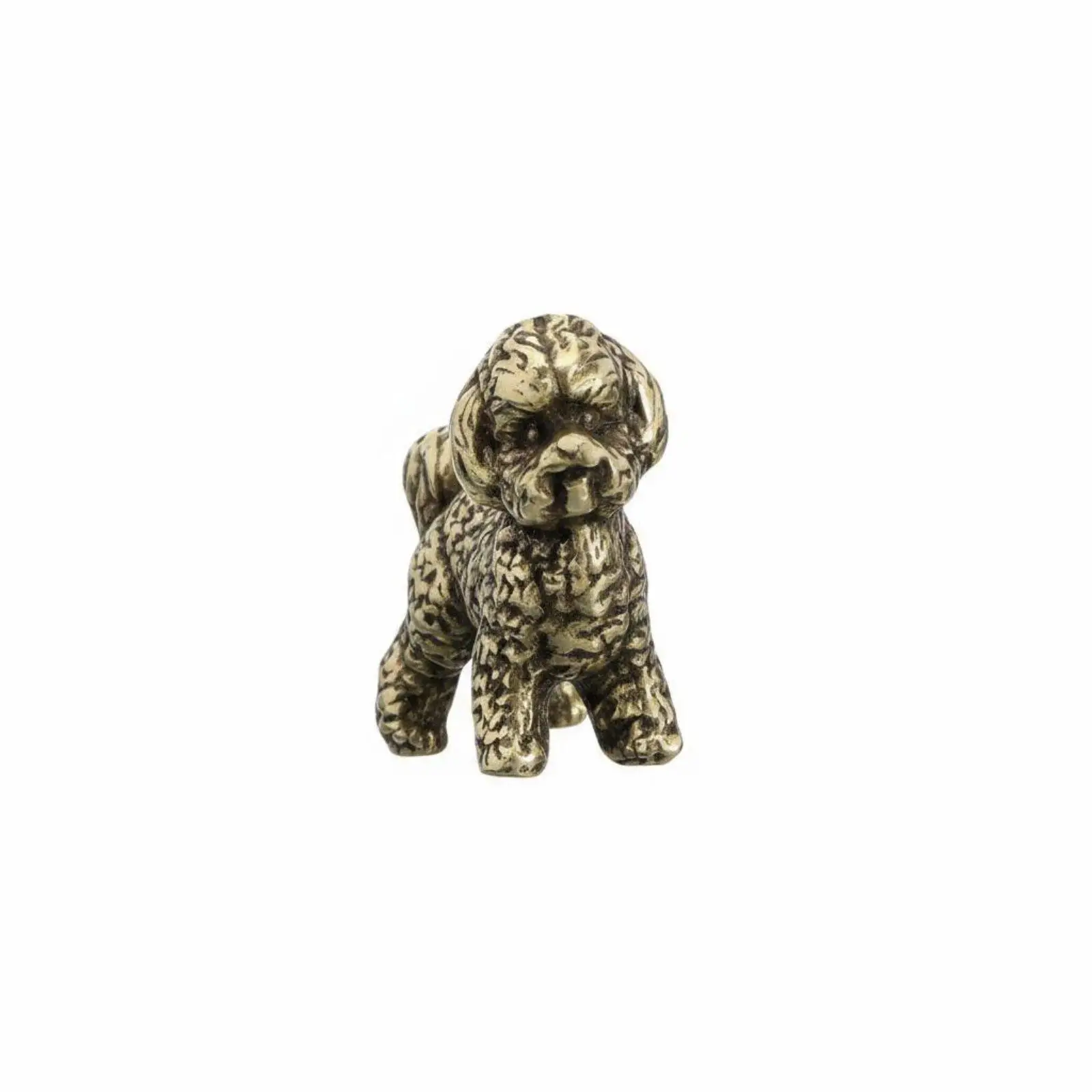 Miniature Stuffed Dog Ornament Collectible Solid Brass Dog Figurine Cute Brass Poodle Statue for Collectors, Desk, Car