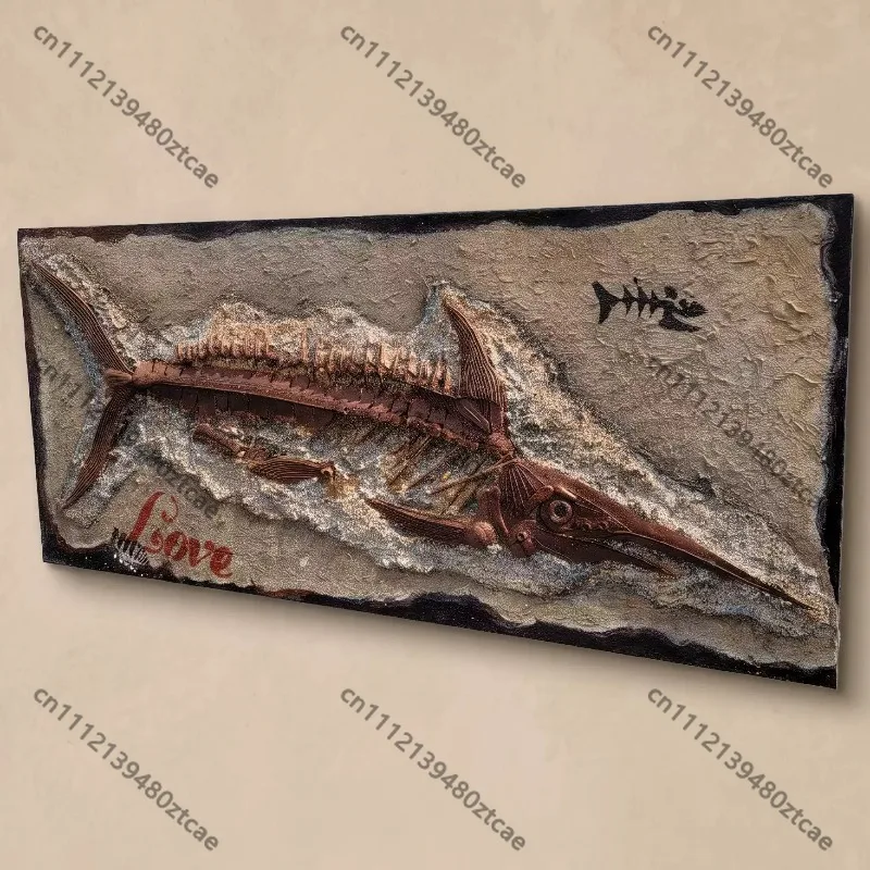 3D Metal Tin Plate Fish Bone Fossil Wall Hanging Ornament, Vintage Industrial Wall Art Decor, Creative Wall Craft for Cafe Bar