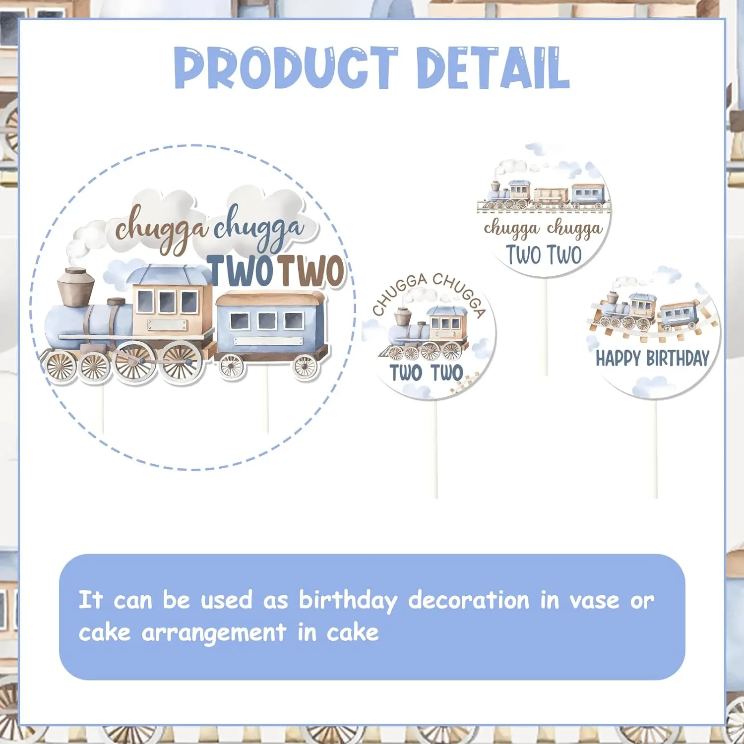 Chugga Chugga Two Two 2 Train Happy Birthday Cake Cupcake Toppers 2nd Birthday Party Decor for Boys Girls Kids