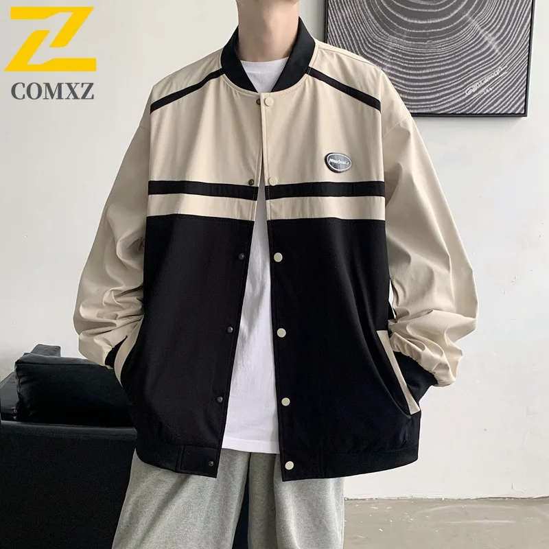 

COMXZ 2024 Spring Autumn New Mens Color Block Jacket Coat Men Korean Trendy Baseball Jacket Autumn Coat Men P62