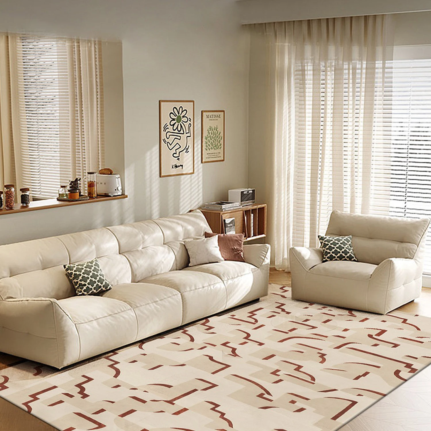 Larea Rugs for Living Room Big Size Short Plush Floor Mat French Cream Style Carpet Light Luxury Rug Home Decoration שטיח לסלון