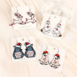 1Pair Christmas Animal Woman Dangle Earrings Cats Cake Ghost Drop Earrings For Girl Birthday Gift