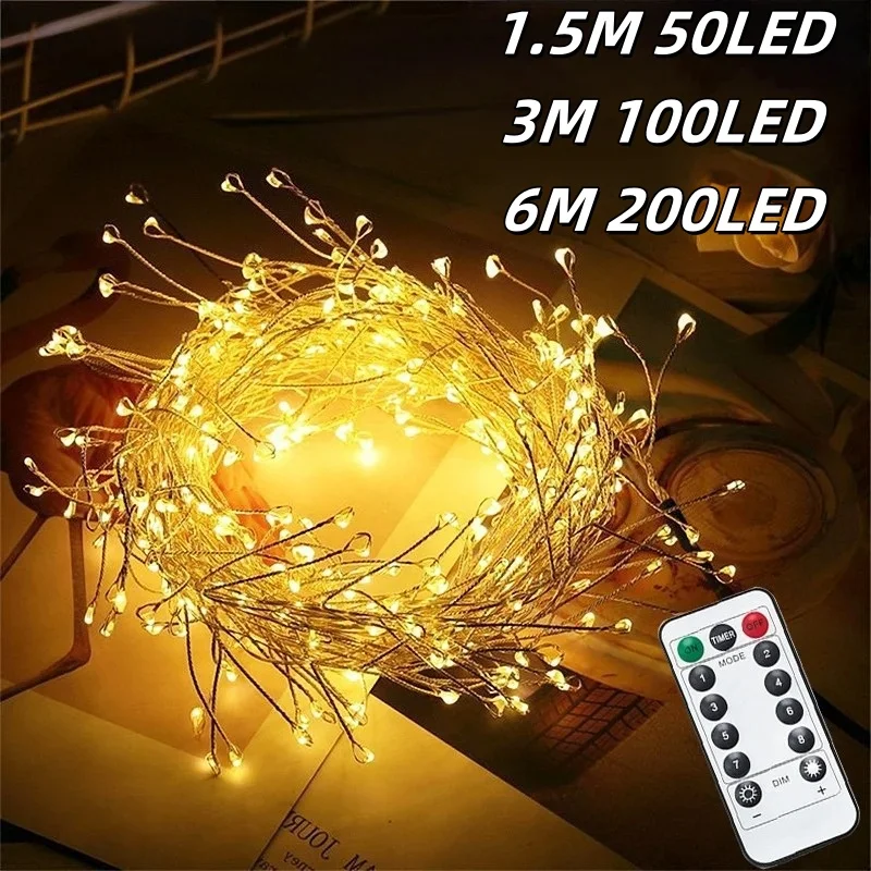 

1,5 м/3 м/6 м светодиодные гирлянды для фейерверка с дистанционным управлением USB для украшения Рождества, Нового года, свадьбы, вечеринки