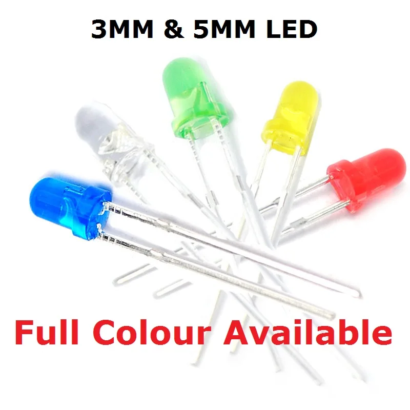 100PCS Light Emitting Diode LED Warm White/Red/Yellow/Green/Blue Bright F5 F3 High Quality Bead 5MM/3MM DIP