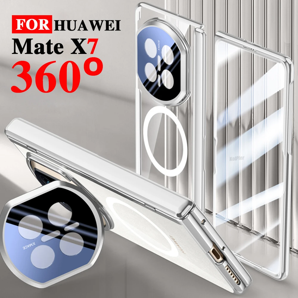 

Plating Clear Alloy Lens Stand Holder Cases For HUAWEI Mate X7 MateX7 2026 Magnetic Flip Camera 360 Full Protection Cover