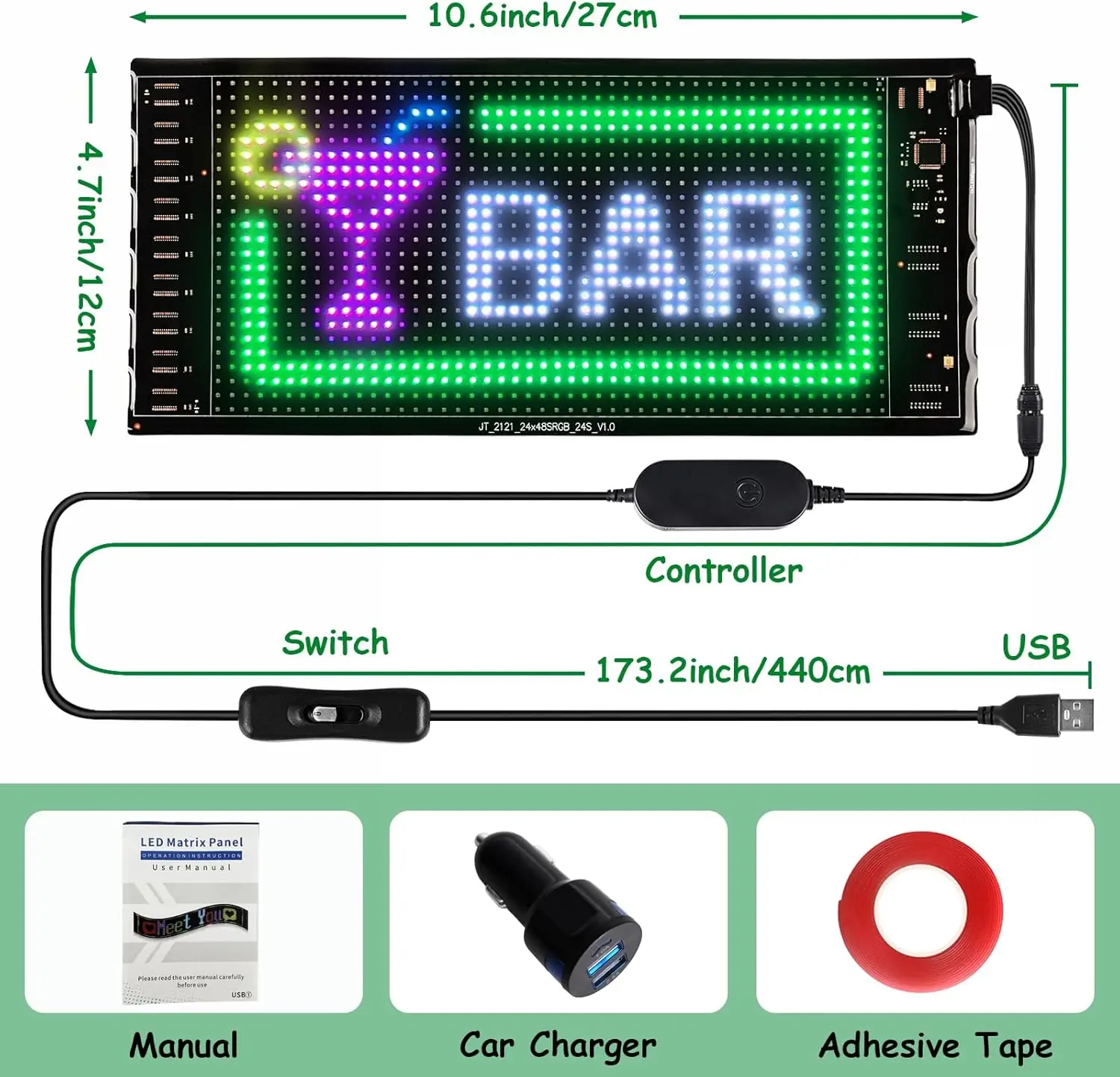 2024 Uaktualnij dwurzędowy przewijany znak świetlny LED, elastyczny panel matrycowy LED 5 V/2 A Bluetooth APP 5.0