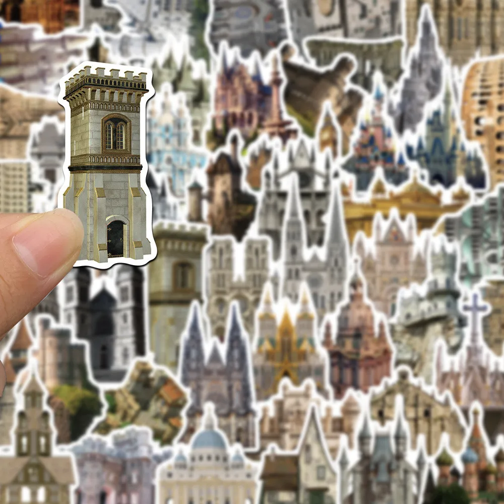 50 عبوة من ملصقات بناء قلعة العصور الوسطى العتيقة - ديكور مقاوم للماء لحساب اليد والدراجة والحرف اليدوية (متجر عوالم الرسوم المتحركة)