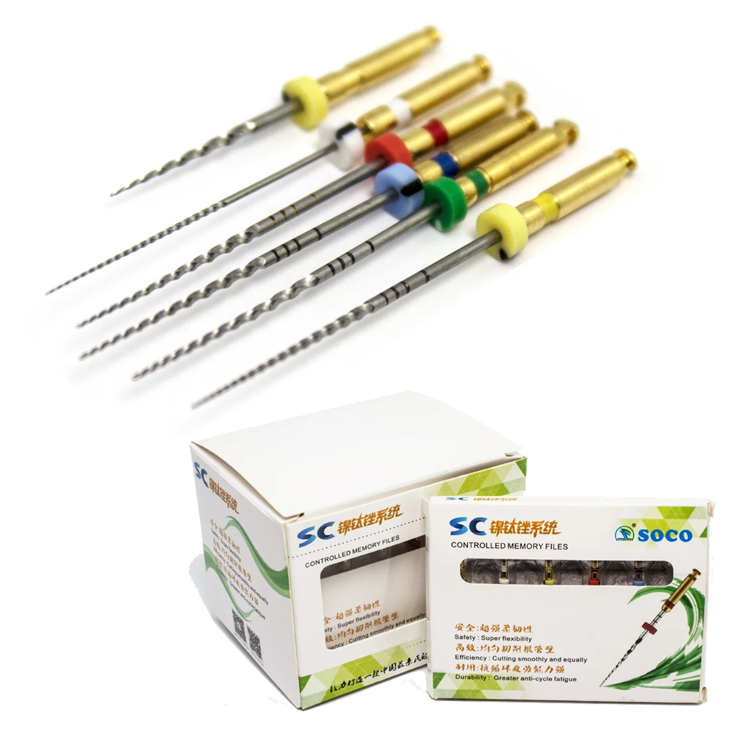 SOCO Files 6Pcs/Box Dental Nickel-Titanium Heat Activation Rotary Root Canal Endodontic File Super-Strong Cutting Force