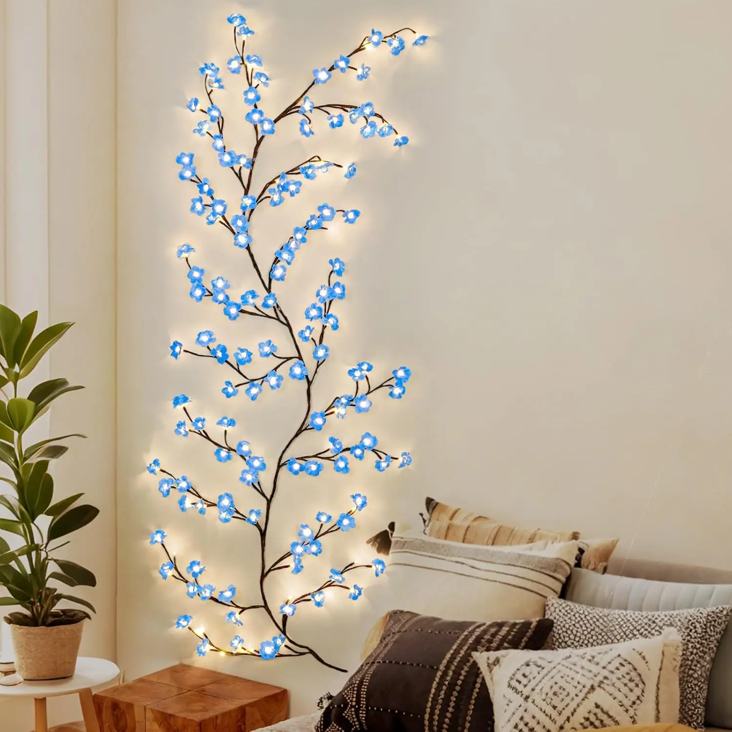 96 Led USB Cherry Blossom Light String Artificial Flower Tree Branch Rattan Lights 8 Modes For Party Home Christmas Decoration