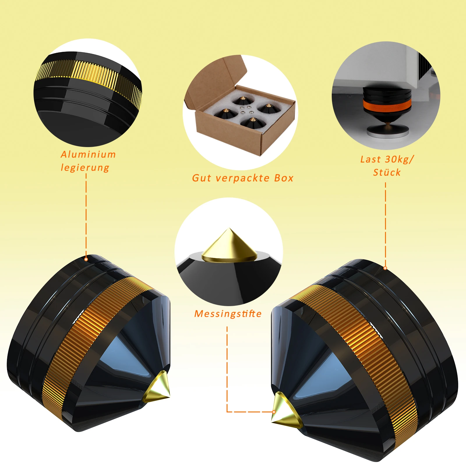 Preffair SP3934 Hifi Aluminiumlegierung Messingkopf Lautsprecher Spike Cone Pad Isolationsfüße Audio Hifi Röhrenverstärker CD