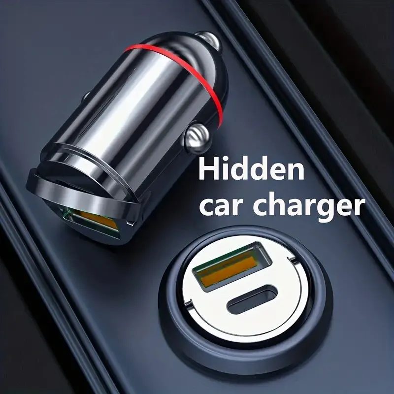 New Car Pull Ring Car Charger PD+usb Fast Charge Mini Hidden 66W Flash Charge Multi-function Car Charger Car