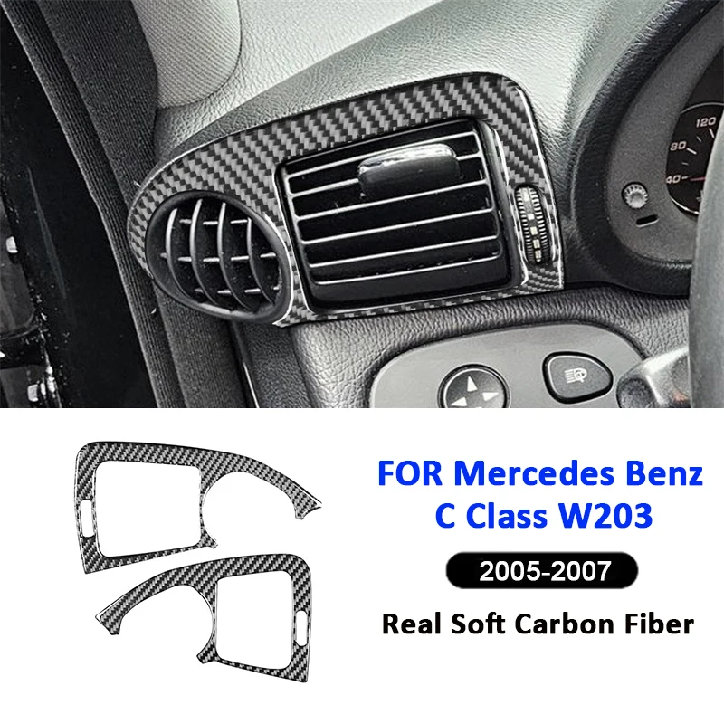 Carbon Fiber Car Front Dashboard Panel Left Right Air Outlet Frame Decoration Sticker For Mercedes Benz C Class W203 2005-2007