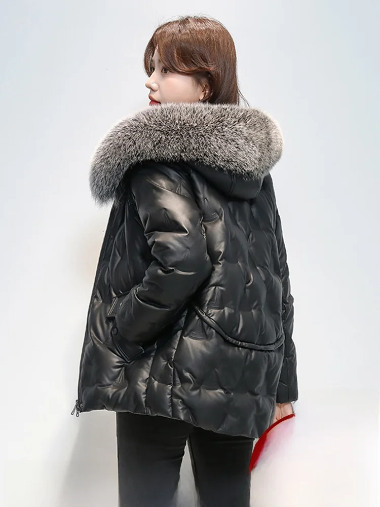 Haining Fur Jaet レディース オート リアルレザー シープスキン ウィンターコート ファーカラー 通勤用 長袖 ジッパー開閉