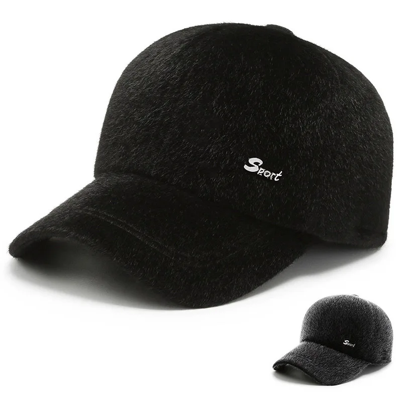 

Winter Woolen Dad Hat Middle Aged Elderly Thickened Warm Ear Protection Baeball Cap For Old And Grandpa Dad Hat