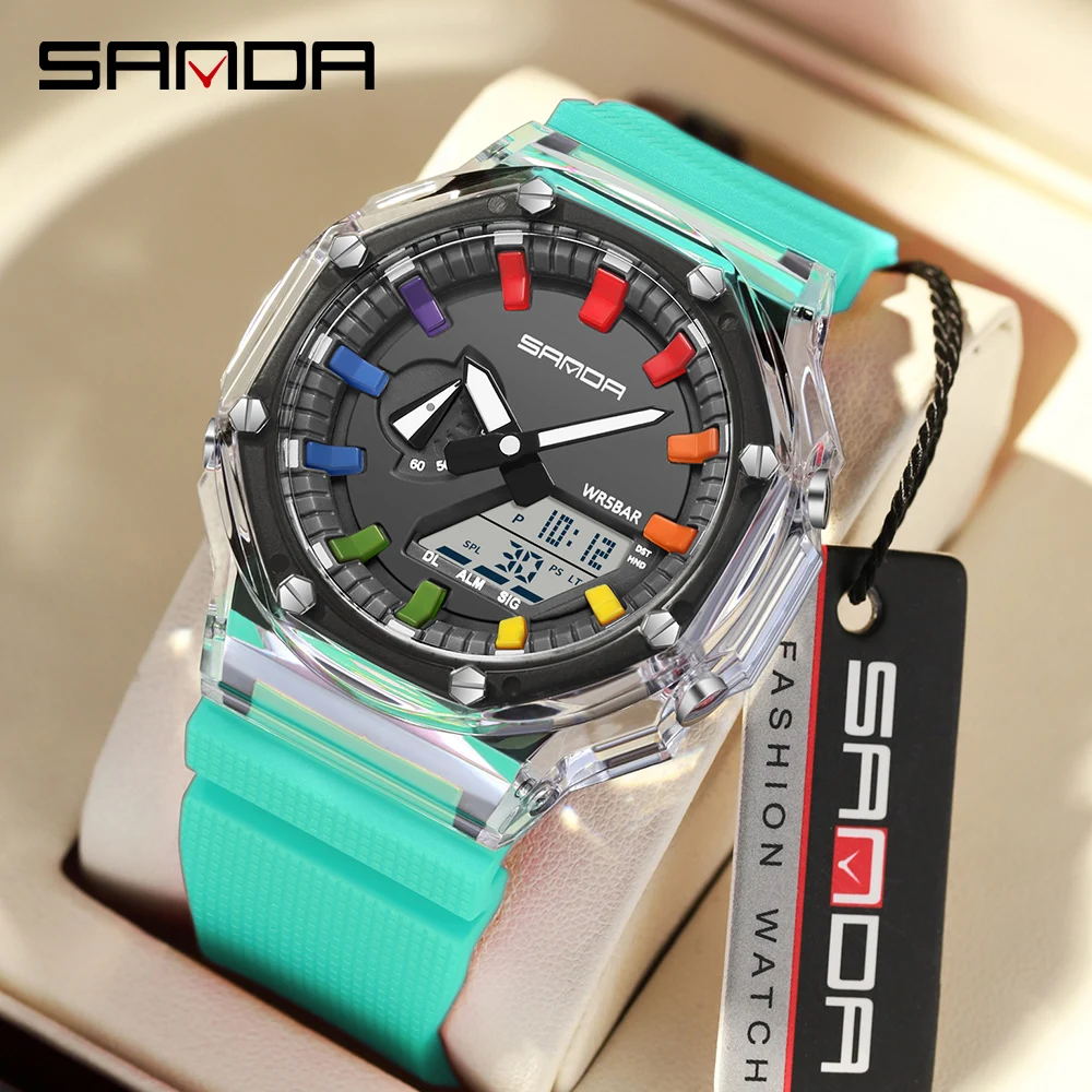 SANDA Digital LED Watch Men Military Army Sport Chronograph Quartz Wristwatch Original 50m Waterproof Male Electronic Clock 3341