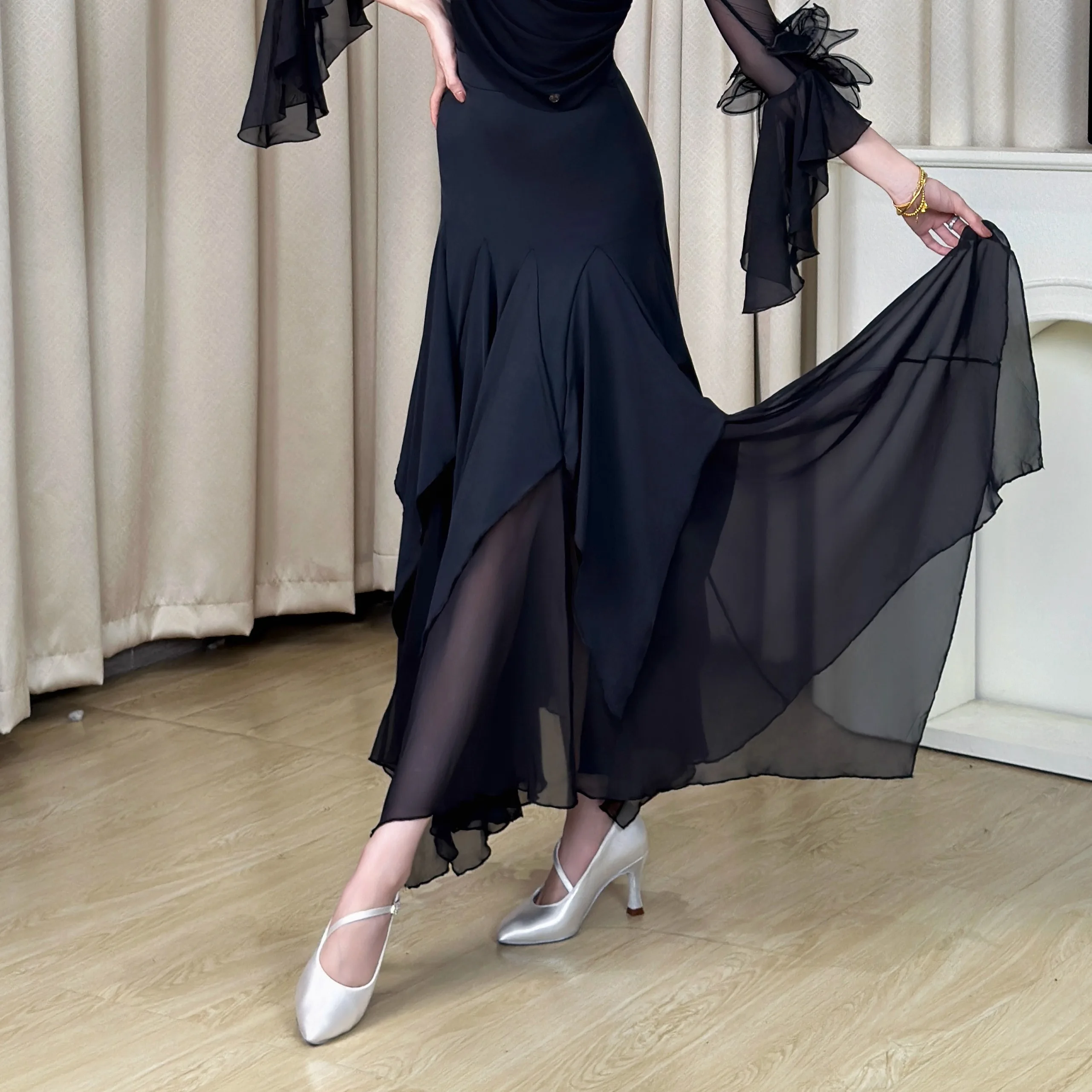 2025 jupes de danse de salon pour femmes grandes jupes pivotantes valse Chacha Samba vêtements de danse jupes de Performance de danse moderne pour adultes XH3684