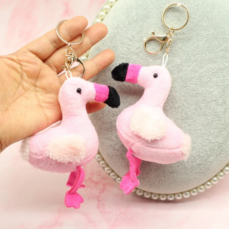 12cm Pink Flamingo Keychain Plush Flamingo Doll Charms Stuffed Soft Animal Pendant Lovers Party Gift DIY Bag Car Jewelry Trinket