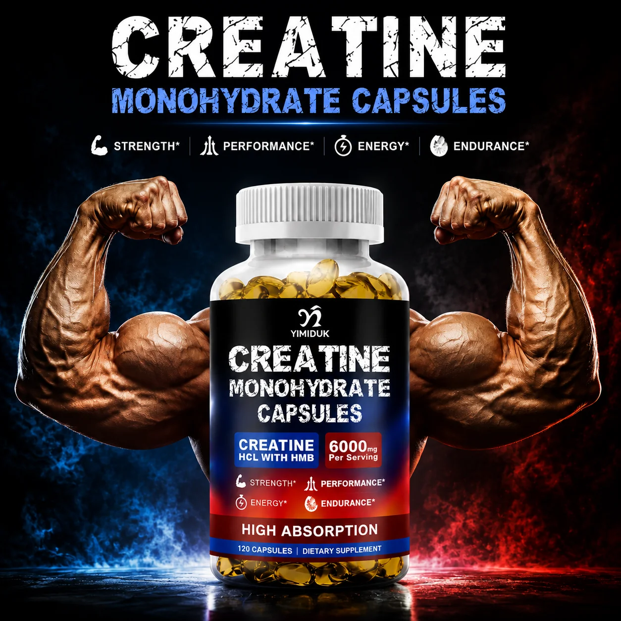 Creatine Monohydrate Supplement with HMB, Support Muscle Recovery, Boost Cellular Energy, Endurance, Muscle Fatigue, Performance