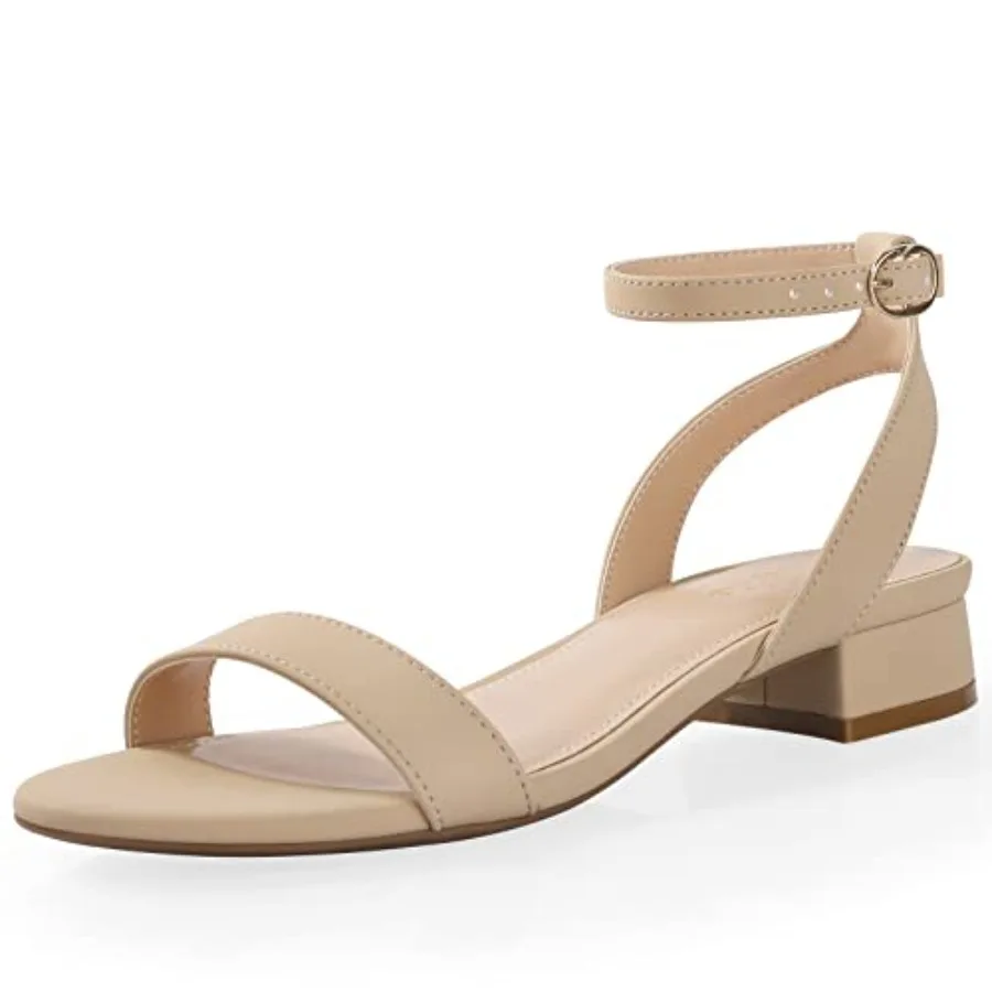 

Ankis Black Nude White Gold Women Sandals Comfortable Walking Strappy Open Toe Sandals for Women Dressy Summer 1 Inch Low Block
