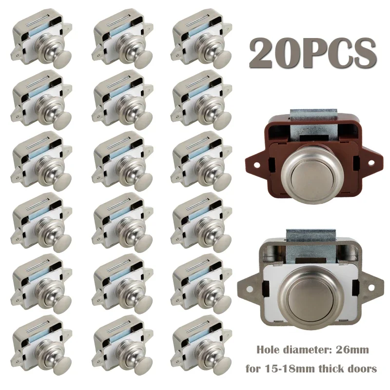 20PCS/10PCS Push Button Latch Cabinet Door Catch Keyless Cupboard Locks for RV Yachts Motorhome Camper Caravan Boat Drawer DIY