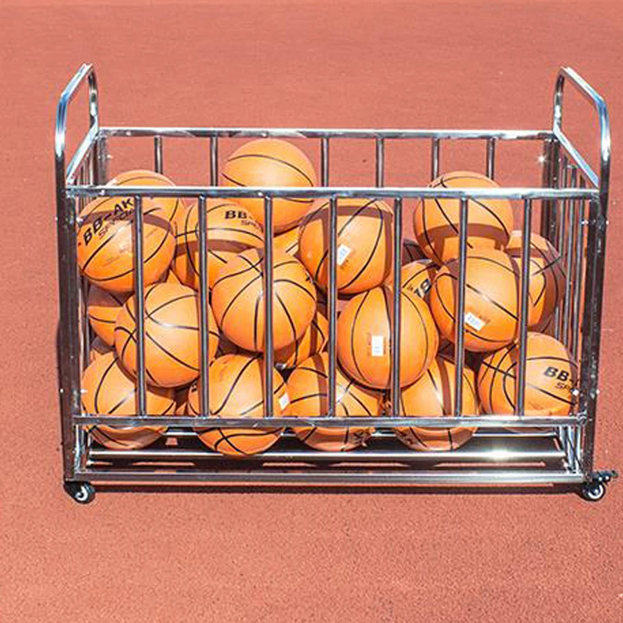 손으로 미는 스테인리스 접이식 보관 프레임 농구대 야외 스포츠 이동식 트롤리 배구 트롤리 바구니 포함