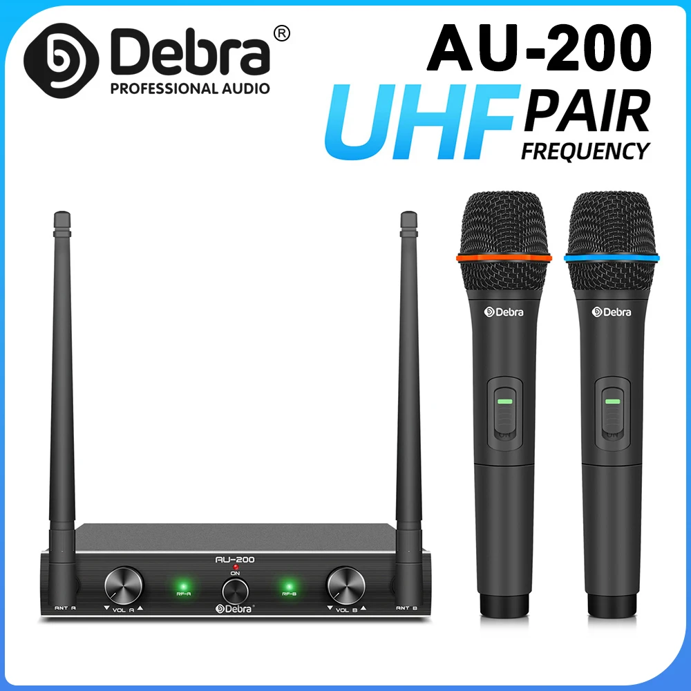 

AU200 Wireless Handheld Microphone System, UHF Portable 2-channel lavalier microphone and headset, suitable for band, conference