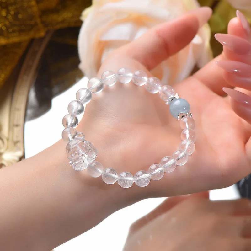 Natural White Crystal Sea Blue Treasure Nine-tailed Fox Bracelet Women's Light Luxury Fashion Lucky Bracelet Original Design