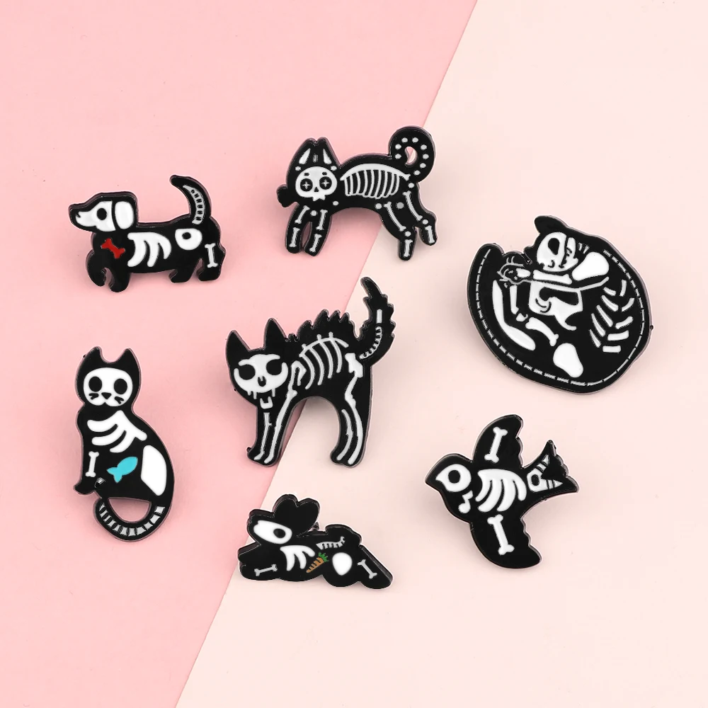 Cool Dark Punk Brooches Pins Funny Electric Shock Animal Skeleton Enamel Pin for Women Men Badges Bags Icon Decoration Jewelry