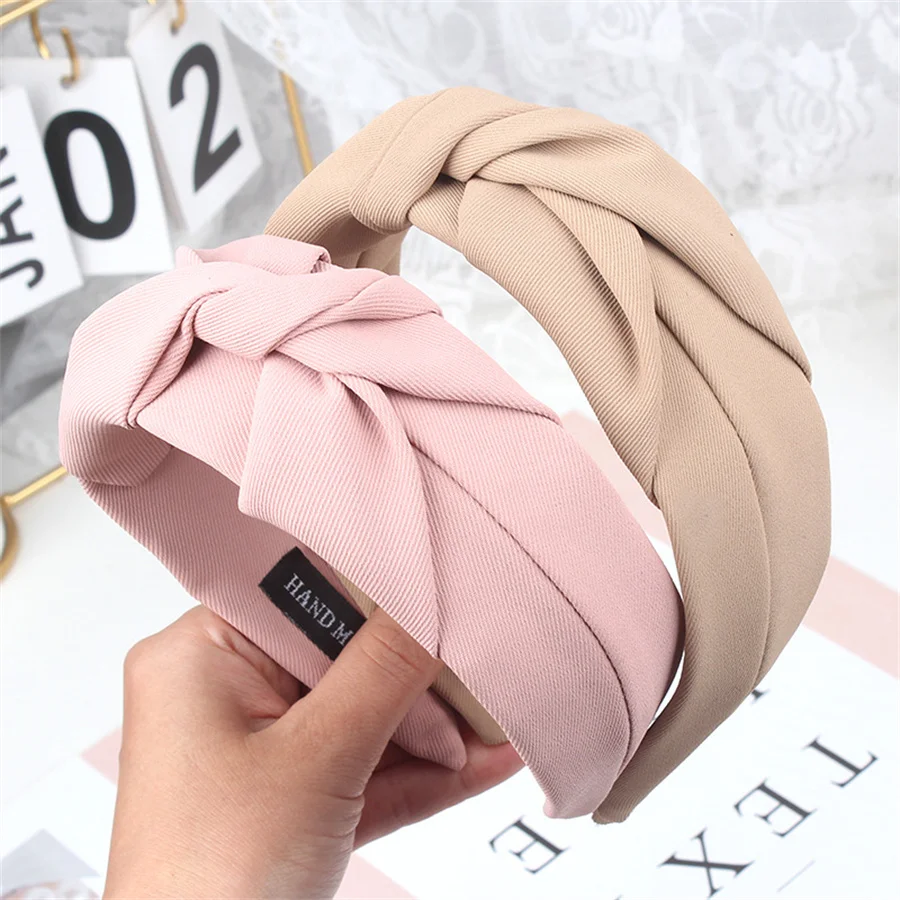New Knotted Headbands for Women Headdress Girls Vintage Hair Bands Cloth Wide Hairband Soft Hair Hoop Hair Accessories Headwear