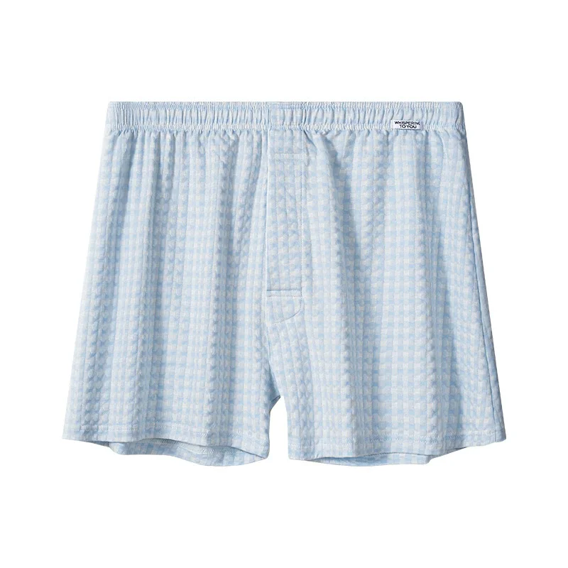 Men Daily Wear Loose Underwear Middle Rise Cotton Blend Soft Underpants Homewear Plaid Breathable Comfortable Male Arrow Pants