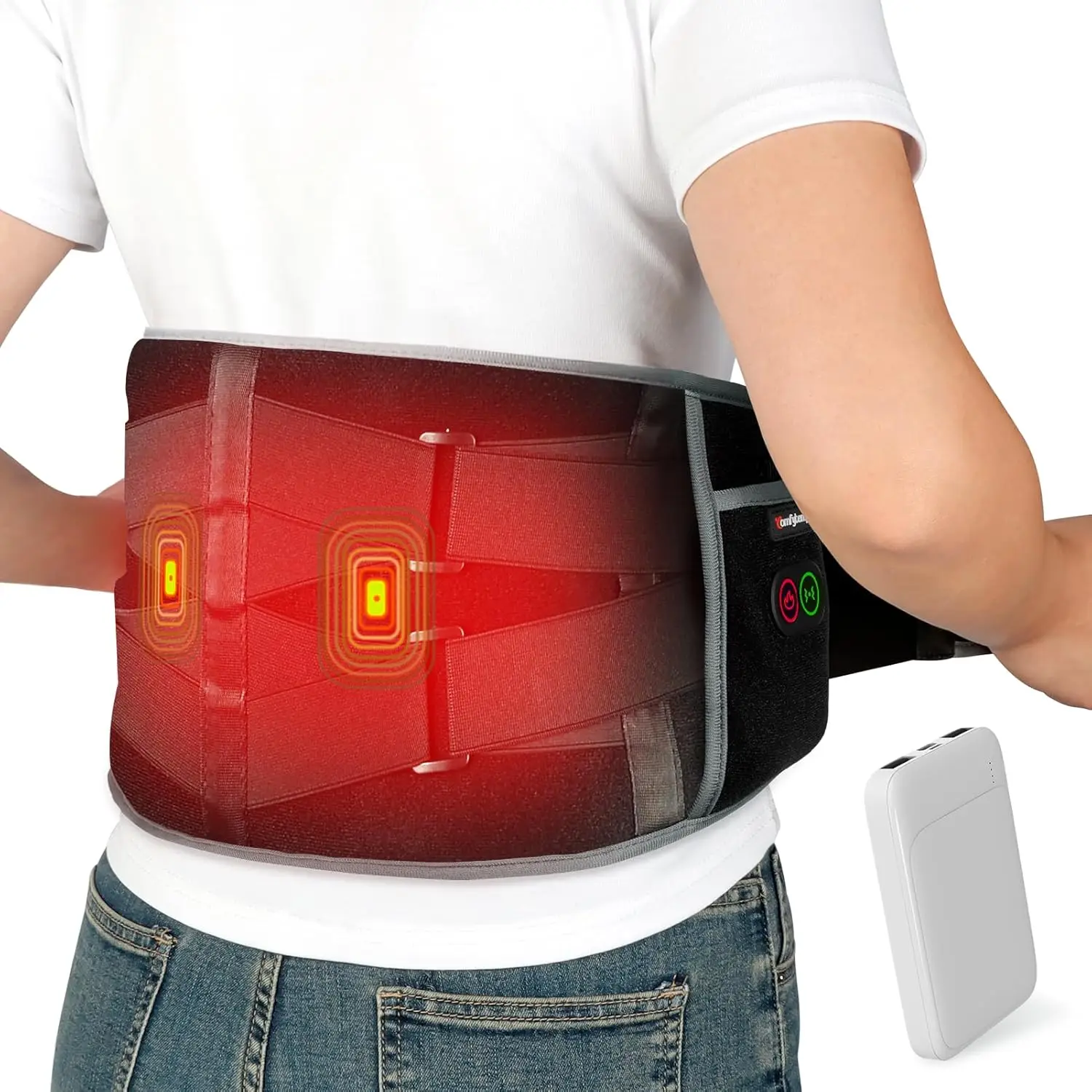

Cordless Heating Pad with Massager for Back Pain Relief, Portable Rechargeable Electric Belt 3 Heat Levels Auto-Off Gift