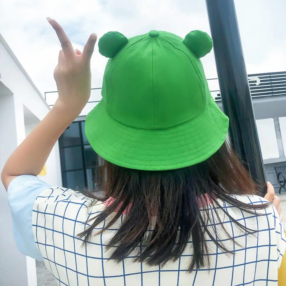 Women Fisherman Hat Cute Frog Design Sun Outdoor Cap Children Adults Bucket Hat Apparel Accessories