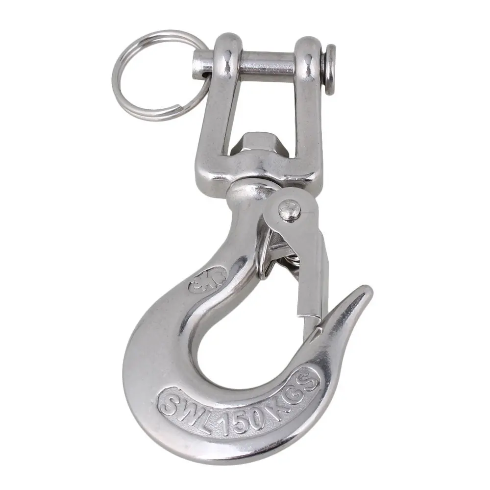 1PC 304 Stainless Steel Self Locking Swivel Hook Heavy Duty Swivel Eye Lifting Hook Rigging Load 150/350/ 650/1000/1500KG