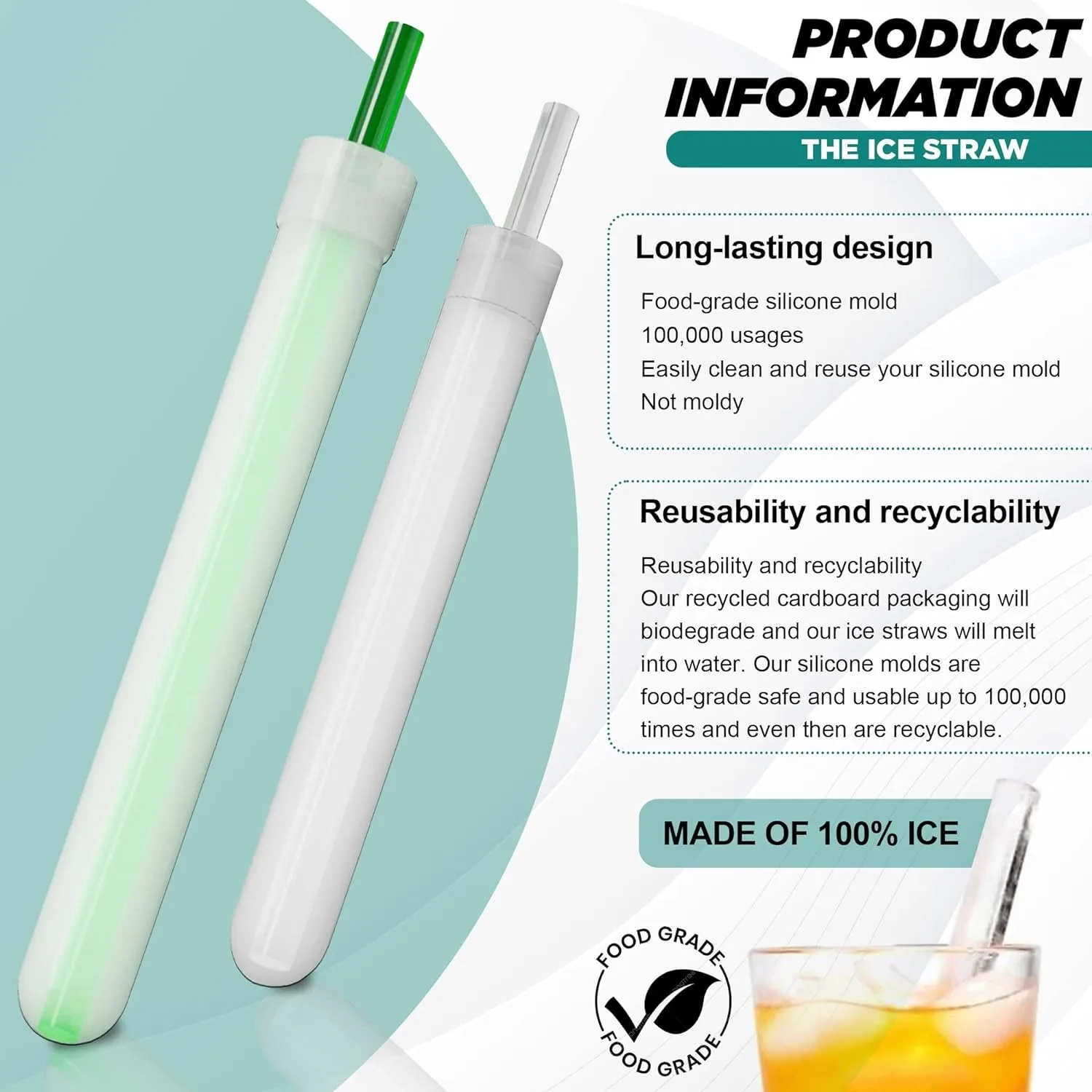 Ice straw, homemade Popsicle mold modeling - BPA-free, ice straw mold, reusable straw, drinking straw mold, reusable silicone mo