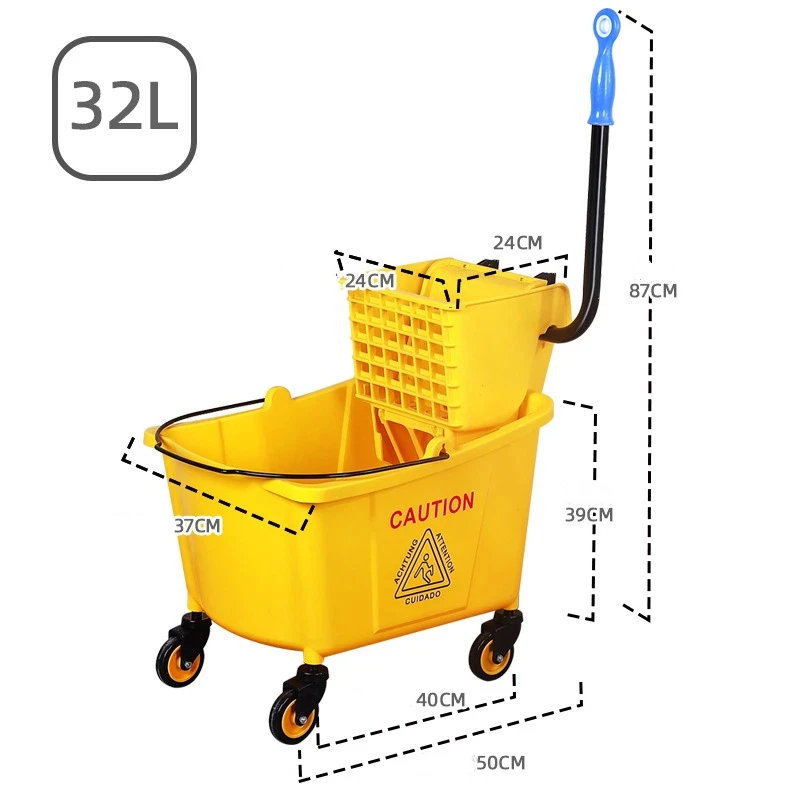 Commercial Mop Bucket with Side Press Wringer on Wheels, Include Heavy Duty Industrial Mop for Floor Cleaning Household