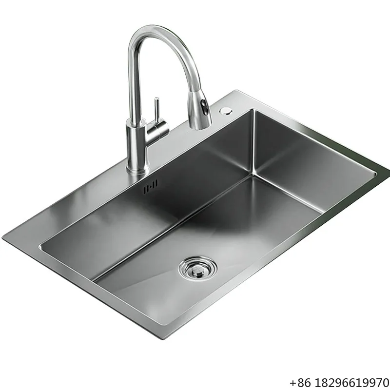 

Ronglaixi 3.0 Silver&Gray 3mm Modern Handmade Brushed Stainless Steel Nano Three-Hole Rectangular Single Bowl Kitchen Sink