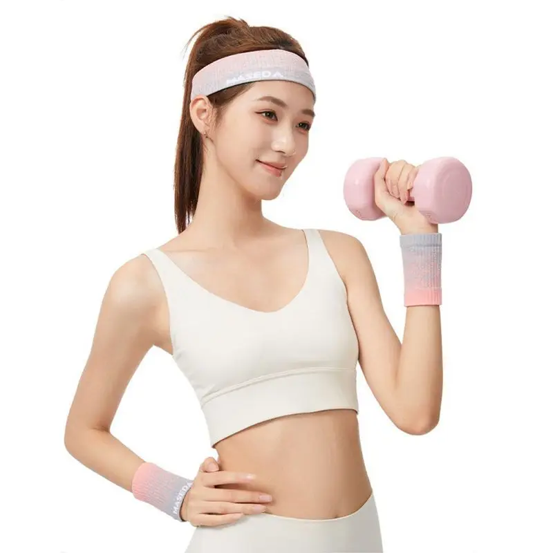 Women Men Sport Headbands+Wristbands Set  Sweatband Wrist Band Bracers Outdoor Cycling Gym Basketball Tennis