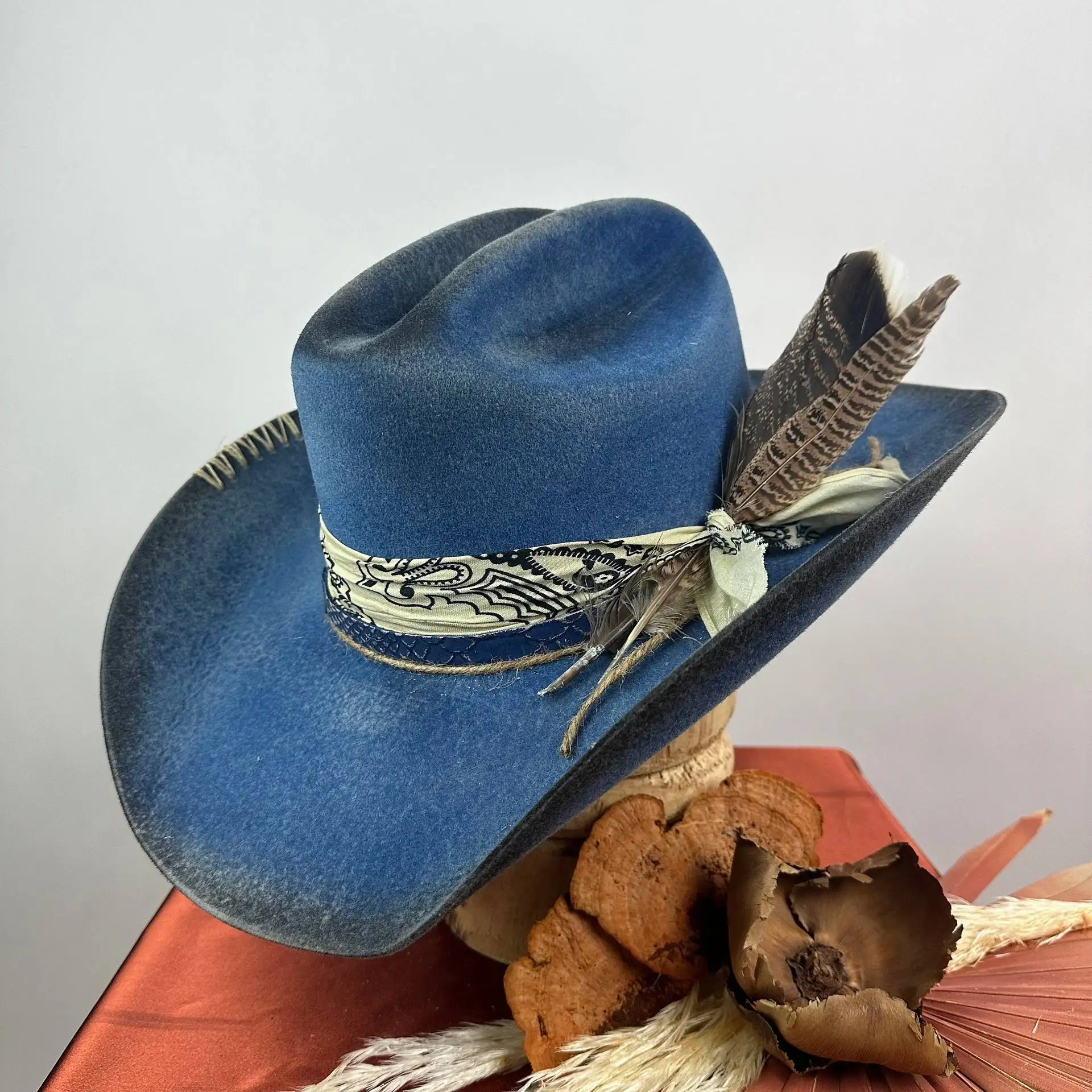 Cowboy Hat with Ribbon Decoration, Pure Wool Cowboy Felt Hat, Western Carnival Sheep Felt Cowboy Hat