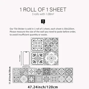 1 rulo gri ve beyaz ispanya ve portekiz fas, desenler, dekoratif kalınlaşmış nem geçirmez kendinden yapışkanlı mutfak yağı geçirmez, kendinden reklam - 8 en çok satan, dekorasyon, Fas - no. 7