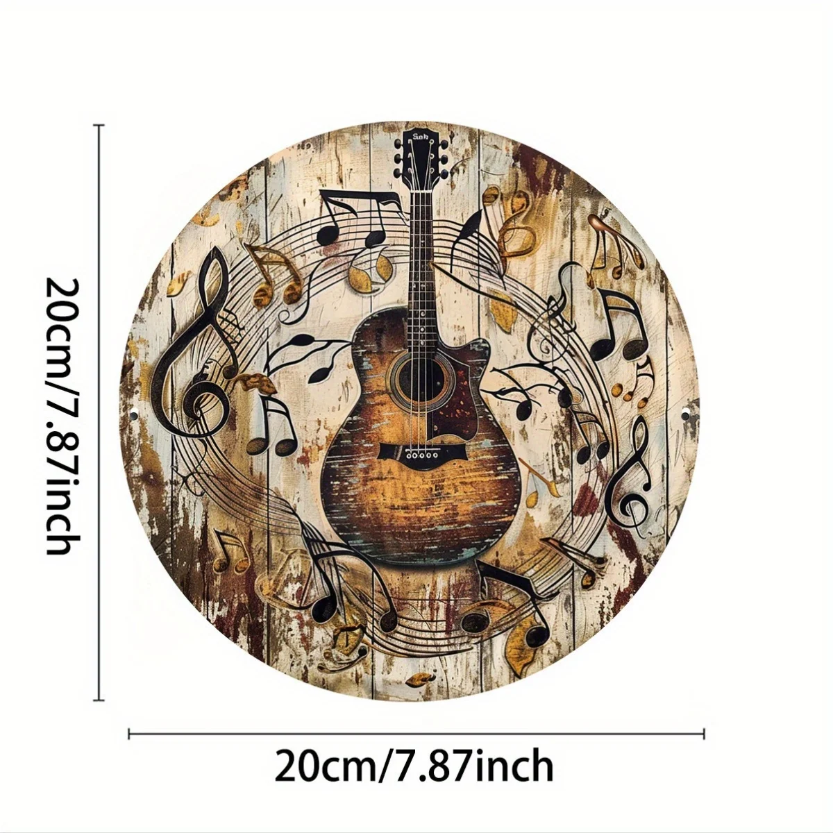 Vintage Guitar Theme Round Aluminum Foil Engraved Sign for Home, Concert, Cafe, Kitchen, Garden, Club, Garage & Office Decor