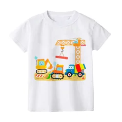 Summer Children Tshirt Construction Machines Print  Clothes TractorWork Zone  Kids Short Sleeved   Tee Tops