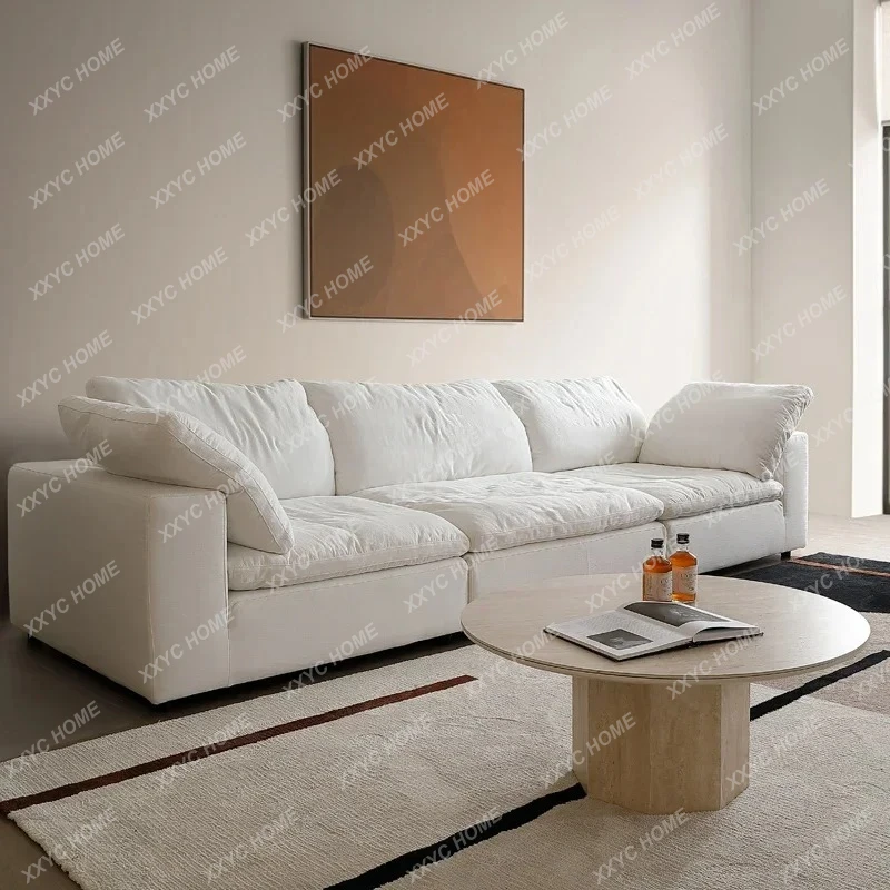 

Retro Cotton And Linen Fabric Sofa Straight Row Removable And Washable Minimalist Small Apartment Living Room