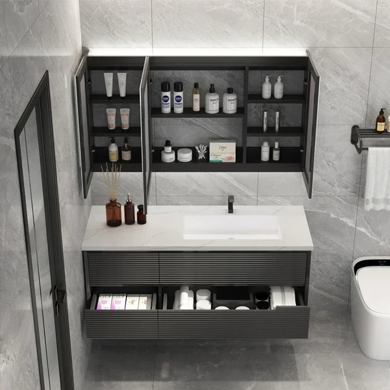 خزانة حمام مستطيلة عصرية مثبتة على الحائط مع مرآة LED