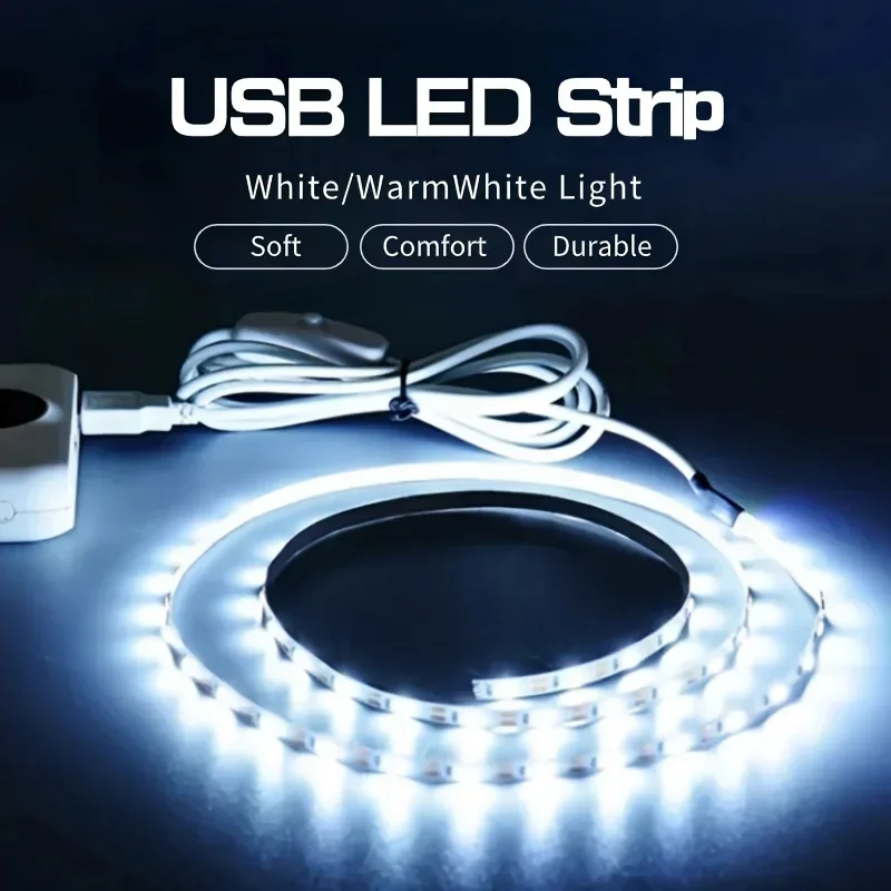 USB 5V LED Strip Light Button Switch 60LEDs/m SMD3528 Backlight Tape Flexible Adhesive Tape Room DIY Christmas Party Decorations