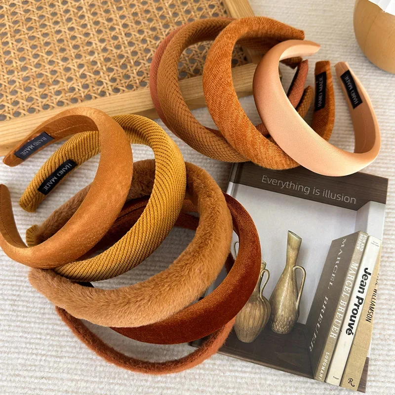 New Pumpkin Color Headband Velvet Sponge Wide Hair Band for Woman Girl Elegant  Hair Hoop Autumn/Winter Fashion Hair Accessories