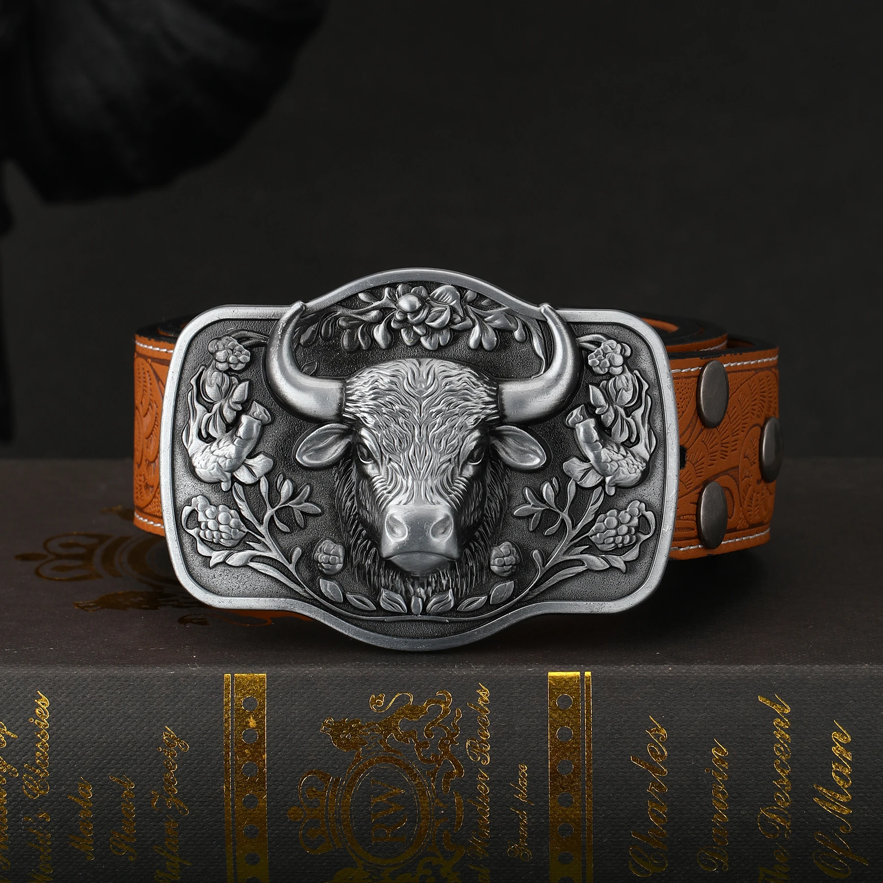 Antique Color Men Bull Buckle Cowboy Cowgirl Country Embossed Leather Western Belts Buckle for Woman for Jeans