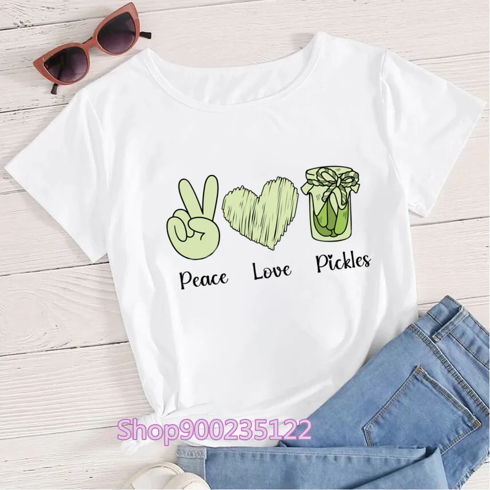 Camiseta de pepinillos en el tarro para mujer, ropa de calle con estampado divertido, camiseta de dibujos animados, Tops blancos, ropa para mujer