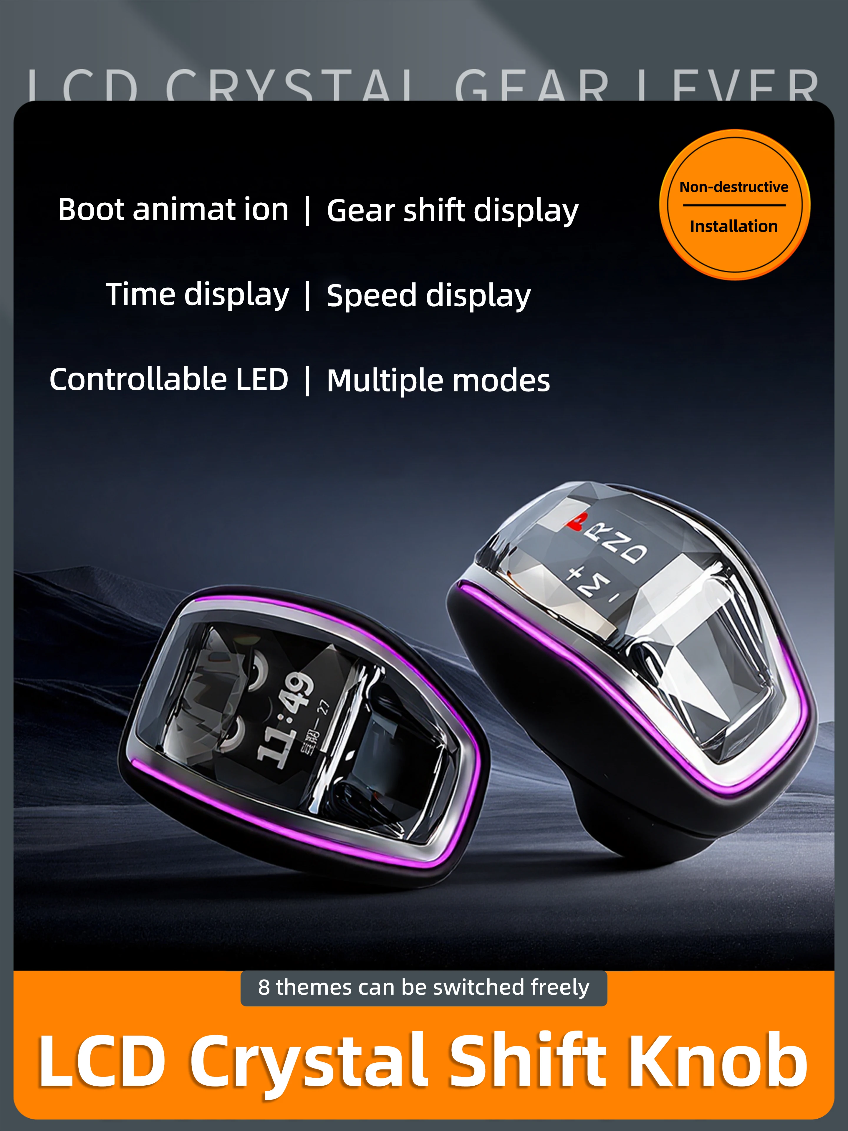 RGB LED Ambient Light Smart Crystal Gear Shift Knob For Toyota Highlander RAV4 Camry, LCD Display w/ APP Control Car Accessories